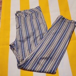 Chic Women's Striped Trousers in Blue and Tan
